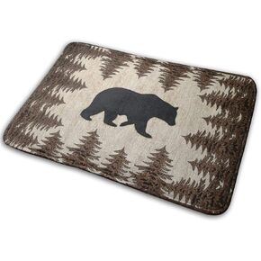 Bear and Pines Bath Mat, Bathroom Rugs Soft Bath Rugs Non Slip, Washable Cover Floor Rug Absorbent Carpets Floor Mat Home Decor for Kitchen Bedroom 16"x24"