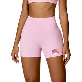 Womens Butt Lift Yoga Shorts Flag Printed High Waisted Back Ruched Legging Shorts Tummy Control Sports Bike Shorts