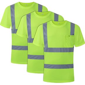 JKSafety 3 Pack Hi-Vis Reflective Safety Apparel | Daily Work T-Shirt Yellow Color with Sewed Retro-Reflective Strips | ANSI Compliance (77-3P-Yellow, XXL)