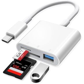 USB C SD Card Reader, Trail Camera SD Viewer with Dual USB Ports USB-C to SD MicroSD, Type C 4 Slots Memory Card Adapter for iPhone 15 iPad Mac Laptop MacBook Android Galaxy More USBC Devices