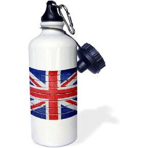 3dRose "UK United Kingdom Great Britain British flag on brick wall national country" Sports Water Bottle, 21 oz, White