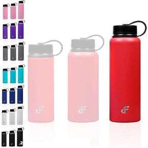 Day 1 Fitness Stainless Steel Water Bottle Wide Mouth with 2 LIDS (20oz, 32oz, or 40oz) - 3 Size, 8 Color Options - Vacuum Insulated, Double Wall, Powder Coated Sweat Proof Thermos