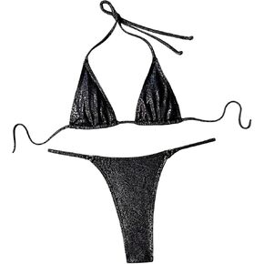 GORGLITTER Women's Glitter Micro Bikini Set G String High Cut Thong Triangle Swimsuit Bathing Suit in Kuwait