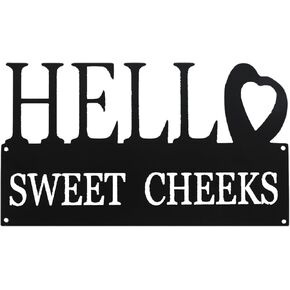 Hello Sweet Cheeks Bathroom Decor, Cute Wall Art Letters Full Metal Sign For Farmhouse Home Decor, 14 x 8 Inches (Black)