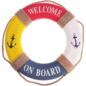 Mediterranean Theme Hanging Plaque Lifebuoy Hanging Sign Welcome on Board Wall Door Decorations - A