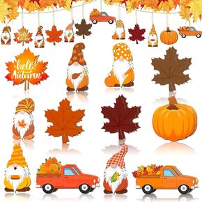 Fall Decor Harvest Tree Hanging Ornaments,24pcs Fall Decorations for Home Pumpkin Maple Leaf with Ropes Thanksgiving Decorations,Fall Autumn Wood Hanging Ornaments Fall Tree Decoration