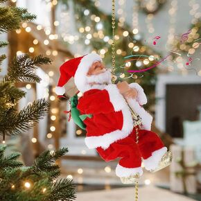 Electric Santa Climbing Rope Battery Operated Climbing Santa Claus, Climbs Up and Down, Christmas Decorations Christmas Tree Ornament Holiday Xmas Party Supplies Home Decor