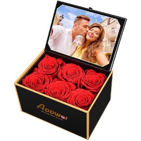 ADDWel Romantic Roses Flower Gift for Women Birthday Anniversary, Eternal Fresh Roses Bouquet with Natural Fragrance, 16-Pieces Preserved Real Roses in Heart-Shape Box for Wife Girlfriend Mom Grandma