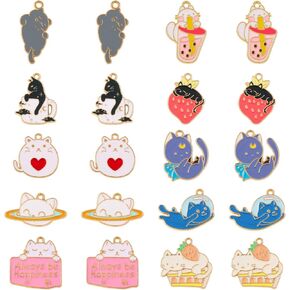 Boutigem Cat Charms Enamel Alloy Light Gold Plated Pendants Cute Animal Dangle Charms for Bracelet Necklace Earring Jewelry Making