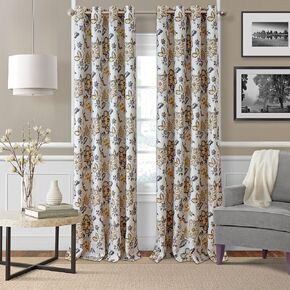 Elrene Home Fashions Sorrento Jacobean Floral Room-Darkening Window Curtain, 52 in x 84 in, Gray/Gold