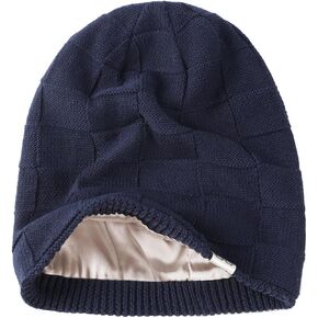 Hat Hut Womens Beanie Satin Lined Beanie Winter Hats for Women Men, Silk Lined Slouchy Beanie Hats Soft Warm Ski Hat Unisex
