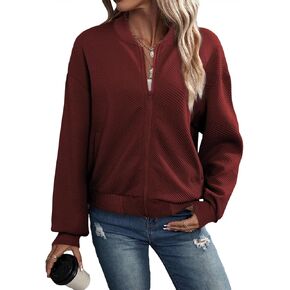 EVALESS Womens Bomber Jacket Coat Casual Stand Collar Zip Up Lightweight Fall Fashion Jackets Outfits with Pockets