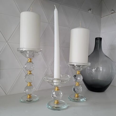 42 North Glass Candle Holder for Pillar Candles, Flameless Candles, LED Candles, Votive Candles, Modern Pillar Candle Holder for Home Decor, Table Decor, Wedding Decor, Set of 3 Gold Candle Holders in Saudi Arabia