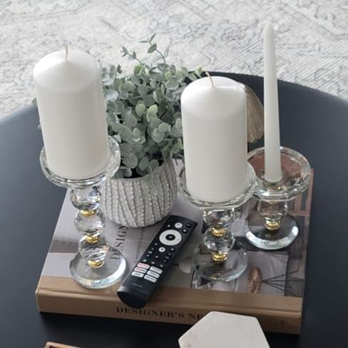 42 North Glass Candle Holder for Pillar Candles, Flameless Candles, LED Candles, Votive Candles, Modern Pillar Candle Holder for Home Decor, Table Decor, Wedding Decor, Set of 3 Gold Candle Holders in Saudi Arabia