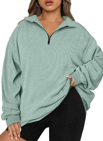 Chulianyouhuo Women Plus Size Oversized Sweatshirt Ribbed Corduroy Half Zip Pullover Tops Casual Long Sleeve Hoodies Clothes in Kuwait