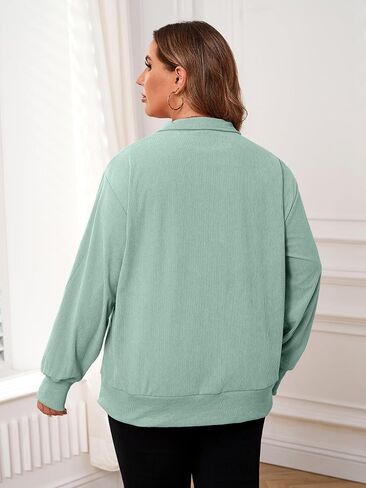 Chulianyouhuo Women Plus Size Oversized Sweatshirt Ribbed Corduroy Half Zip Pullover Tops Casual Long Sleeve Hoodies Clothes in Kuwait