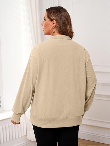 Chulianyouhuo Women Plus Size Oversized Sweatshirt Ribbed Corduroy Half Zip Pullover Tops Casual Long Sleeve Hoodies Clothes in Kuwait