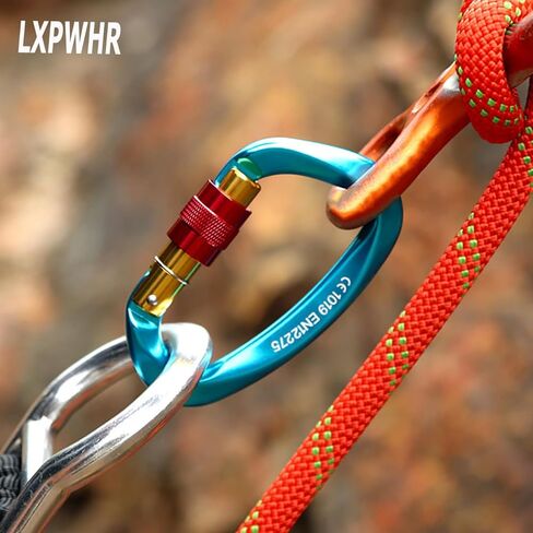 D Shape Carabiner 25KN Heavy Duty Climbing Mountaineer Expanding exploratory Caverns Connection Protection Locking Carabiner Clip Carabiner Screw Lock Hammock Camping Outdoor Equipment… in Saudi Arabia