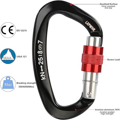 حلقة تسلق على شكل حرف D 25KN شديدة التحمل لتسلق الجبال، توسيع الكهوف الاستكشافية، حماية التوصيل، مشبك حلقة تسلق، أرجوحة قفل لولبية، معدات التخييم في الهواء الطلق... in Saudi Arabia
