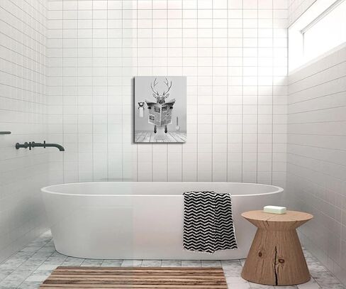 Funny Deer Bathroom Wall Decoration Black and White Canvas Deer in Bathroom Decoration Pictures Humorous Animal Bathroom Wall Art Printed Country Farmhouse Style Wall Decoration Ready Frame Hanging in Saudi Arabia