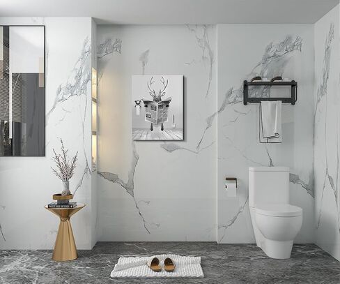 Funny Deer Bathroom Wall Decoration Black and White Canvas Deer in Bathroom Decoration Pictures Humorous Animal Bathroom Wall Art Printed Country Farmhouse Style Wall Decoration Ready Frame Hanging in Saudi Arabia