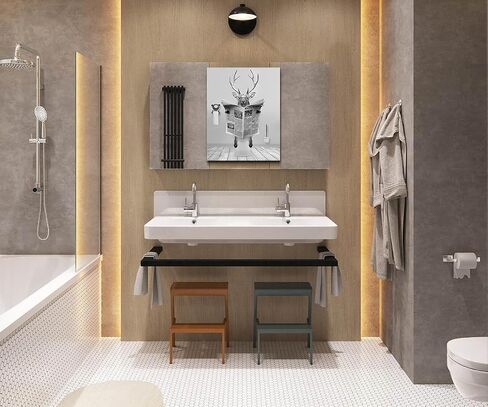 Funny Deer Bathroom Wall Decoration Black and White Canvas Deer in Bathroom Decoration Pictures Humorous Animal Bathroom Wall Art Printed Country Farmhouse Style Wall Decoration Ready Frame Hanging in Saudi Arabia