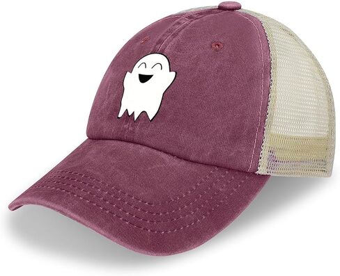 Ghost Hat Halloween Beach Trucker Hat for Women Men Adjustable Baseball Cap Halloween Accessories in Saudi Arabia