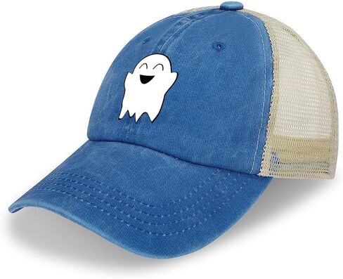 Ghost Hat Halloween Beach Trucker Hat for Women Men Adjustable Baseball Cap Halloween Accessories in Saudi Arabia