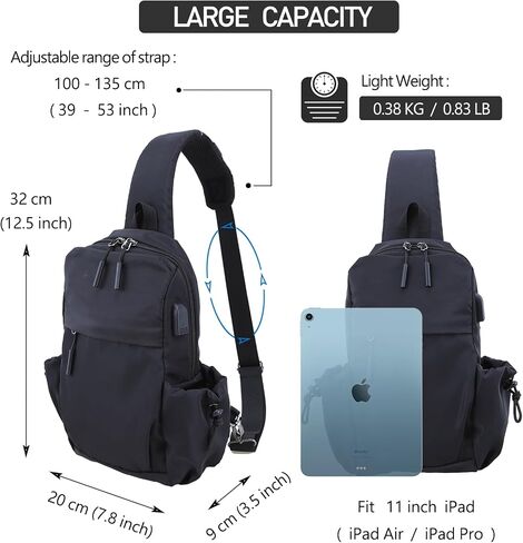 Sling Bag Crossbody Bag Sling Backpack for Men Women, Shoulder Bag Chest Crossbody Bag for Men Women, Lightweight Waterproof Sling Bag for Men Women USB Charging Port Travel Hiking in Saudi Arabia