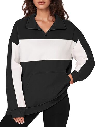 YATHON Womens Casual Quarter Zip Sweatshirt Color Block Fleece Fall Winter Outfits Pullover Sweater Clothes with Pockets in Saudi Arabia