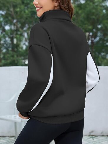 YATHON Womens Casual Quarter Zip Sweatshirt Color Block Fleece Fall Winter Outfits Pullover Sweater Clothes with Pockets in Saudi Arabia