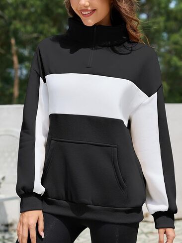YATHON Womens Casual Quarter Zip Sweatshirt Color Block Fleece Fall Winter Outfits Pullover Sweater Clothes with Pockets in Saudi Arabia