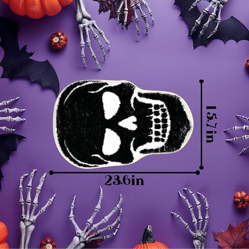 Spooky Halloween Bath Mat, Non Slip Skeleton Spider Bone Black Bathroom Rug, Premium Absorbent Microfiber Kitchen and Home Decor, 23" x 15" Halloween Skeleton Mat(Black Skull) in Saudi Arabia