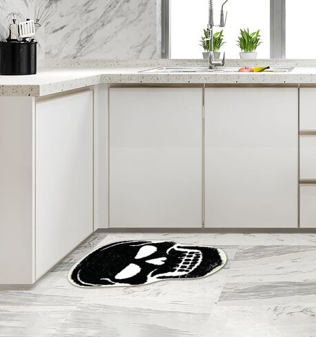 Spooky Halloween Bath Mat, Non Slip Skeleton Spider Bone Black Bathroom Rug, Premium Absorbent Microfiber Kitchen and Home Decor, 23" x 15" Halloween Skeleton Mat(Black Skull) in Saudi Arabia