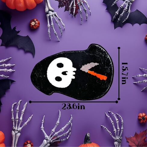 Spooky Halloween Bath Mat, Non Slip Skeleton Spider Bone Black Bathroom Rug, Premium Absorbent Microfiber Kitchen and Home Decor, 23" x 15" Halloween Skeleton Mat(Black Skull) in Saudi Arabia
