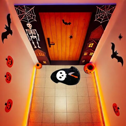 Spooky Halloween Bath Mat, Non Slip Skeleton Spider Bone Black Bathroom Rug, Premium Absorbent Microfiber Kitchen and Home Decor, 23" x 15" Halloween Skeleton Mat(Black Skull) in Saudi Arabia
