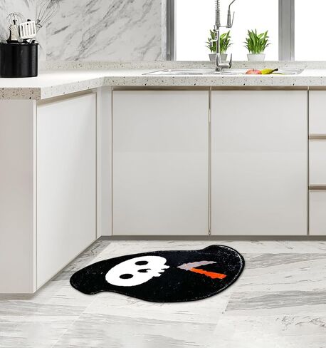 Spooky Halloween Bath Mat, Non Slip Skeleton Spider Bone Black Bathroom Rug, Premium Absorbent Microfiber Kitchen and Home Decor, 23" x 15" Halloween Skeleton Mat(Black Skull) in Saudi Arabia