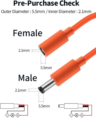 Tonton 2-Pack 16AWG DC Power Pigtails Cable 3.3FT, 5.5mm x 2.1mm Female Plug to Bare Wire Open End Repair Cord for CCTV DVR, LED Strip, Game Camera 12V Battery Pack E-Bike Chargers Solar Panel etc.(F) in Saudi Arabia
