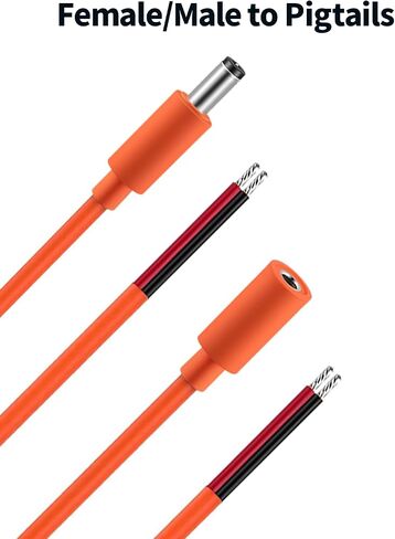 Tonton 2-Pack 16AWG DC Power Pigtails Cable 3.3FT, 5.5mm x 2.1mm Female Plug to Bare Wire Open End Repair Cord for CCTV DVR, LED Strip, Game Camera 12V Battery Pack E-Bike Chargers Solar Panel etc.(F) in Saudi Arabia