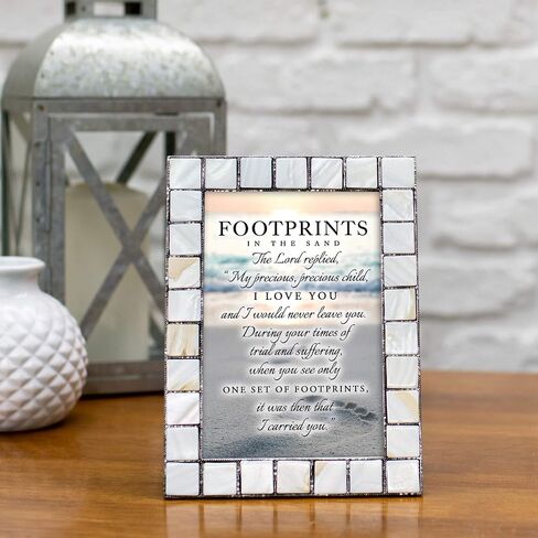 Cottage Garden Footprints in The Sand Mother of Pearl Grey Brush 4 x 6 Table Top and Wall Photo Frame in Saudi Arabia