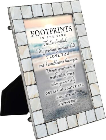 Cottage Garden Footprints in The Sand Mother of Pearl Grey Brush 4 x 6 Table Top and Wall Photo Frame in Saudi Arabia