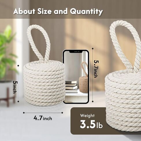 Rustic Jute Rope Door Stopper - Heavy-Duty 3.5lb Cylindrical Doorstop with Handle - Nautical Decor Weighted Floor Door Stop for Interior, Exterior, Barn Doors - Natural Fiber in Saudi Arabia