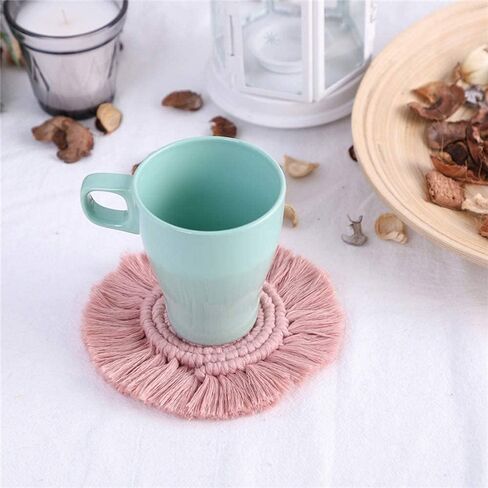 2 PCS Coasters for Drinks, Boho Coasters,Macrame Coasters with Tassels,Table Decor Bohemian Braided Coasters,Coaster Set for Home,Office and Bar,Housewarming Gift-Pink, 7.4IN in Kuwait