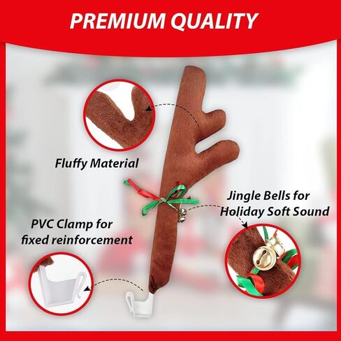 Zone Tech Car Reindeer Antlers & Nose for Christmas Car Decorations Kit with Reindeer Antler, 2-Pack Xmas Jingle Bells & Nose for Christmas Costume Accessory Set Great for Holidays in Saudi Arabia