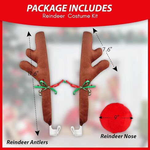 Zone Tech Car Reindeer Antlers & Nose for Christmas Car Decorations Kit with Reindeer Antler, 2-Pack Xmas Jingle Bells & Nose for Christmas Costume Accessory Set Great for Holidays in Saudi Arabia