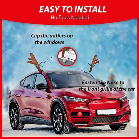Zone Tech Car Reindeer Antlers & Nose for Christmas Car Decorations Kit with Reindeer Antler, 2-Pack Xmas Jingle Bells & Nose for Christmas Costume Accessory Set Great for Holidays in Saudi Arabia