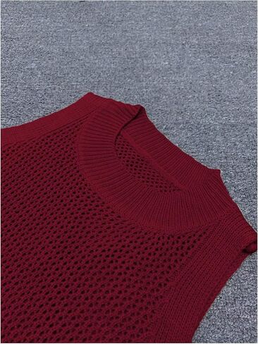 SweatyRocks Women's Hollow Out Sleeveless Knit Top Crewneck Split Sweater Vest in Saudi Arabia