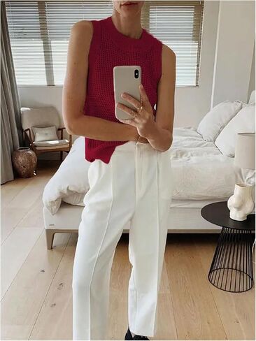 SweatyRocks Women's Hollow Out Sleeveless Knit Top Crewneck Split Sweater Vest in Saudi Arabia