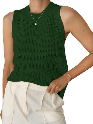 SweatyRocks Women's Hollow Out Sleeveless Knit Top Crewneck Split Sweater Vest in Saudi Arabia