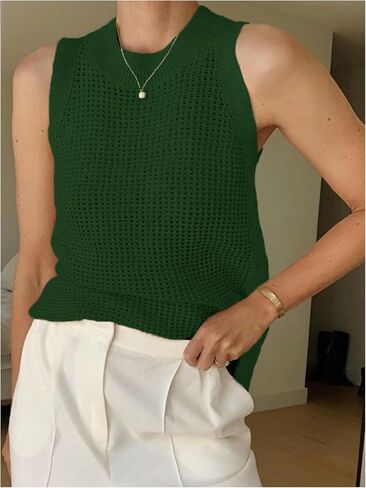 SweatyRocks Women's Hollow Out Sleeveless Knit Top Crewneck Split Sweater Vest in Saudi Arabia